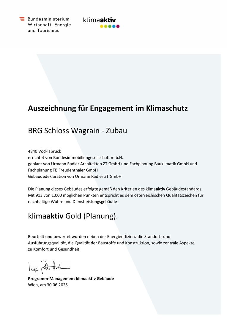 BRG Schloss Wagrain - Zubau_klimaaktiv-Planung-Gold